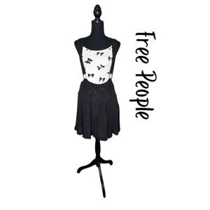 Free People Black Retro Y2K Boho Jumper Mini Dress sz 8 D Ring Straps Lined GUC